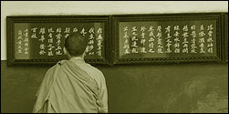 Photo of a buddist monk reading